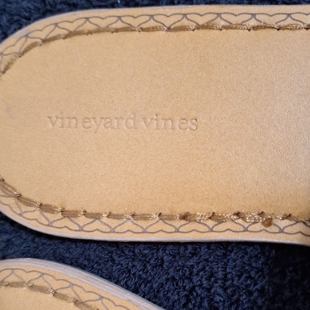Vineyard Vines Leather Slip-On Blue and Tan Sandals-7 - Picture 2 of 9